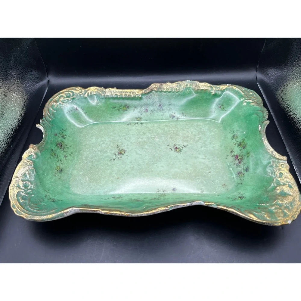 Antique Goodwins Majolica Green Rectangular Serving Tray Early 1900s 12x9